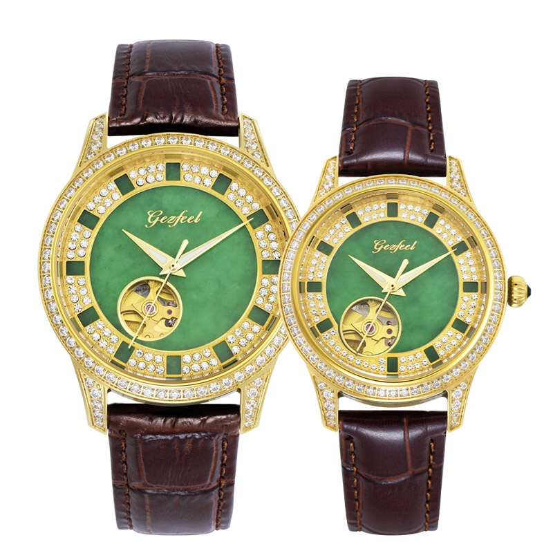 China Manufacturer Stylish Pair Couple Watches Natural Jade Luxury Automatic Mechanical Watch for Women and Men