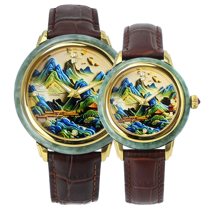 Unique Design Beautiful Natural Jade Watch Luxury Leather Automatic Mechanical Watches for Men and Women